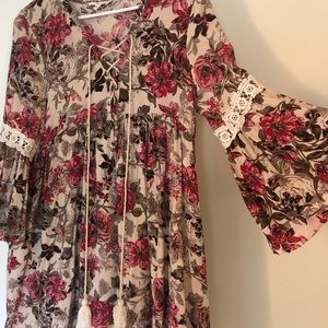 Sweet Flower Bell sleeve mini dress